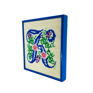 Vintage Framed Needlepoint Letter K