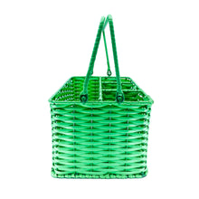 Vintage Woven Green Plastic Utensil Basket