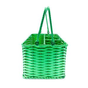 Vintage Woven Green Plastic Utensil Basket