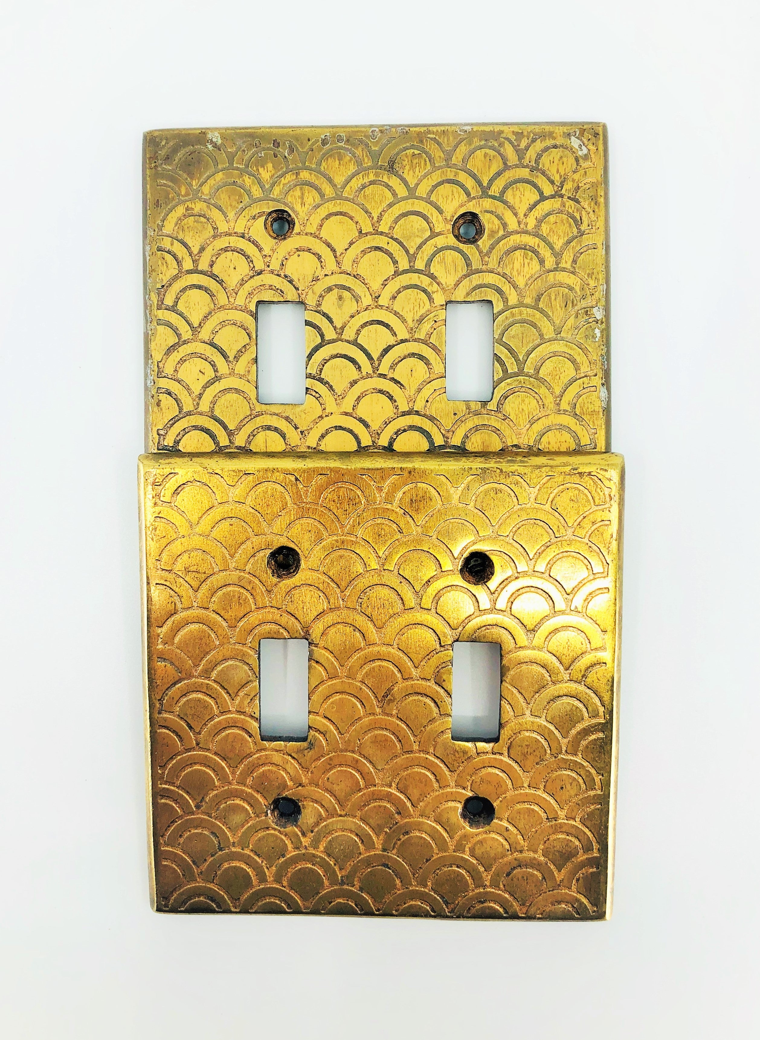 Etched Brass Plated Double Switchplates, Set of 2