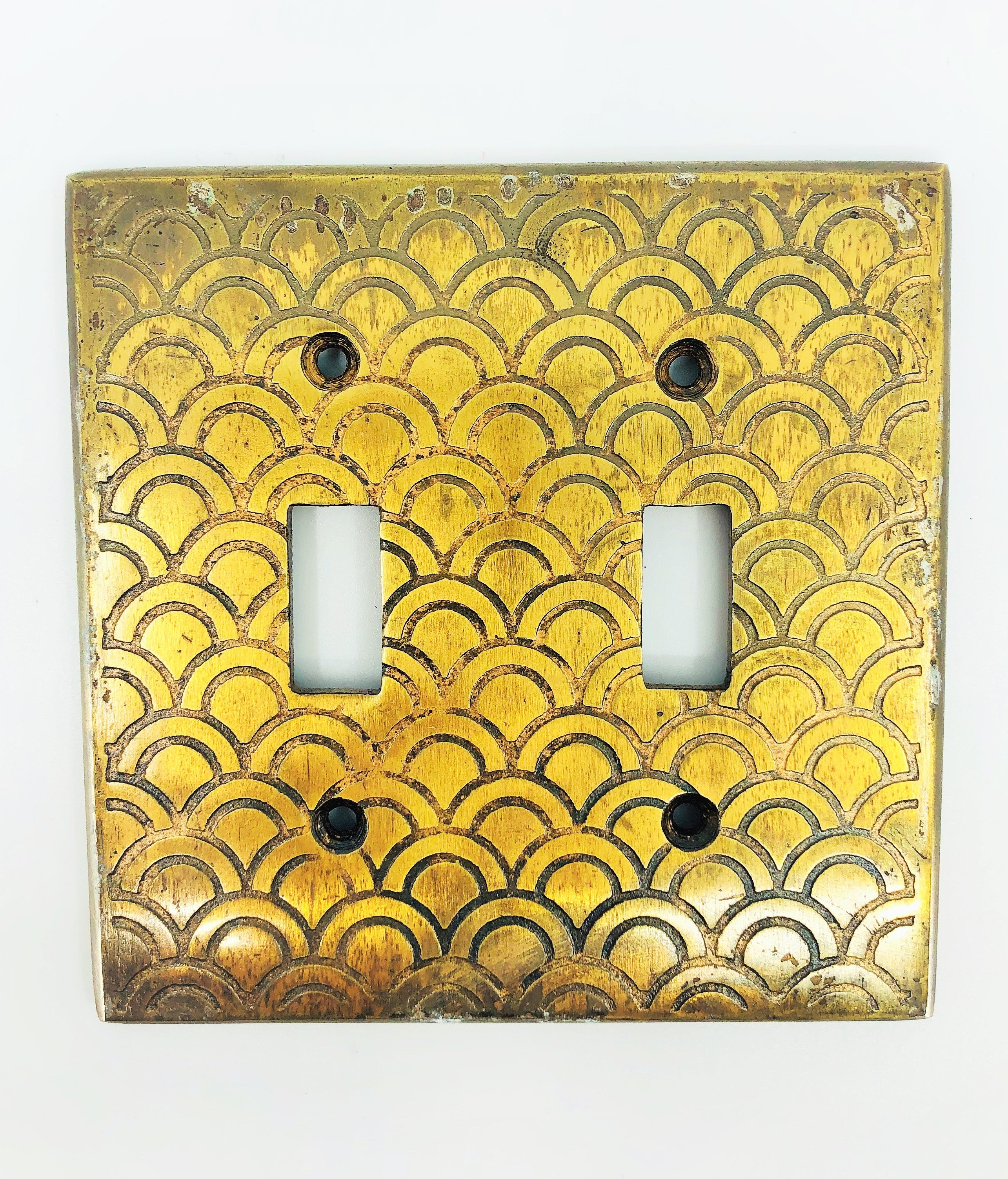 Etched Brass Plated Double Switchplates, Set of 2
