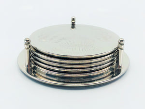 Vintage Silver Plate Coaster Set With Matching Holder - Set of 5
