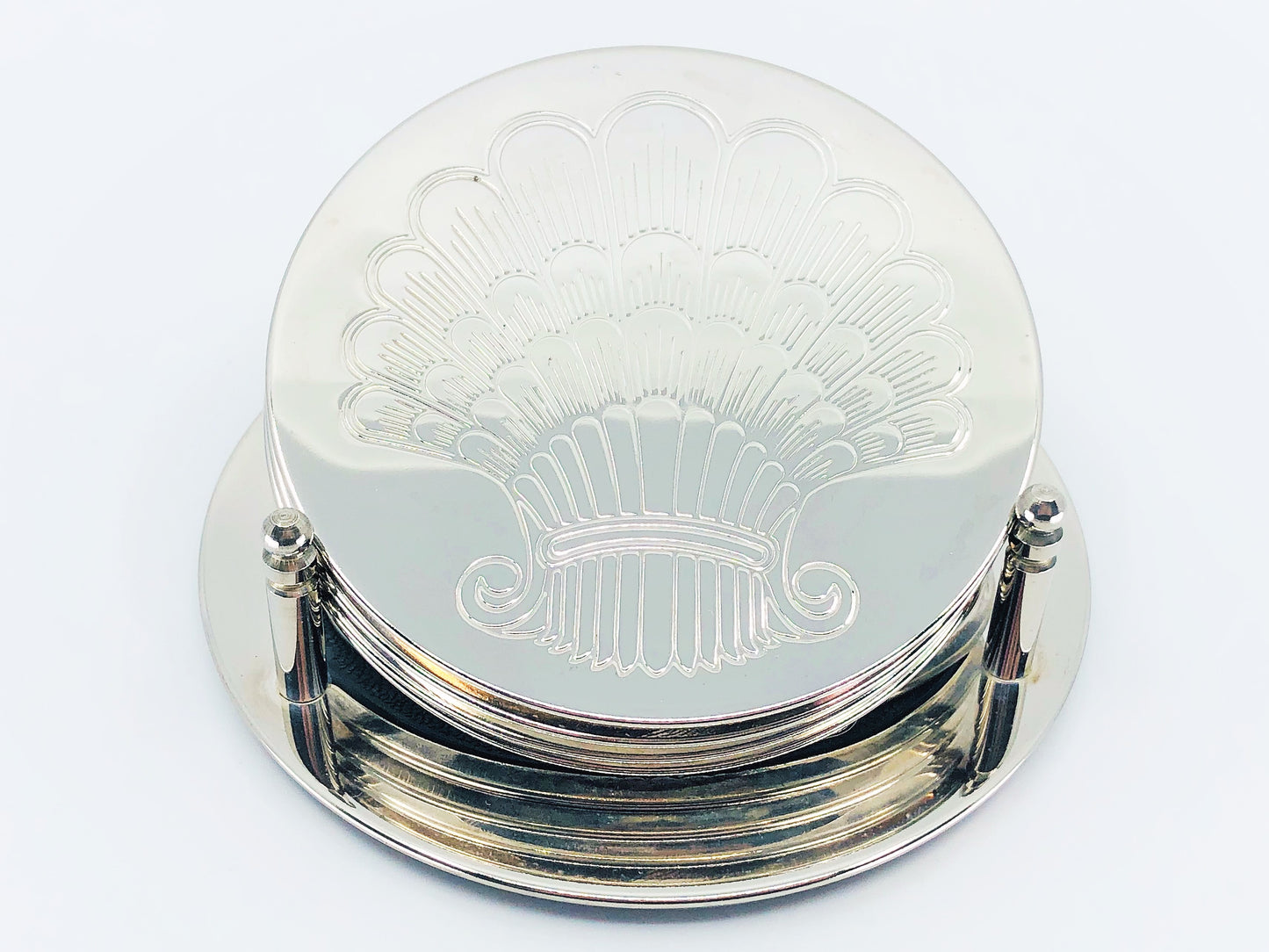 Vintage Silver Plate Coaster Set With Matching Holder - Set of 5