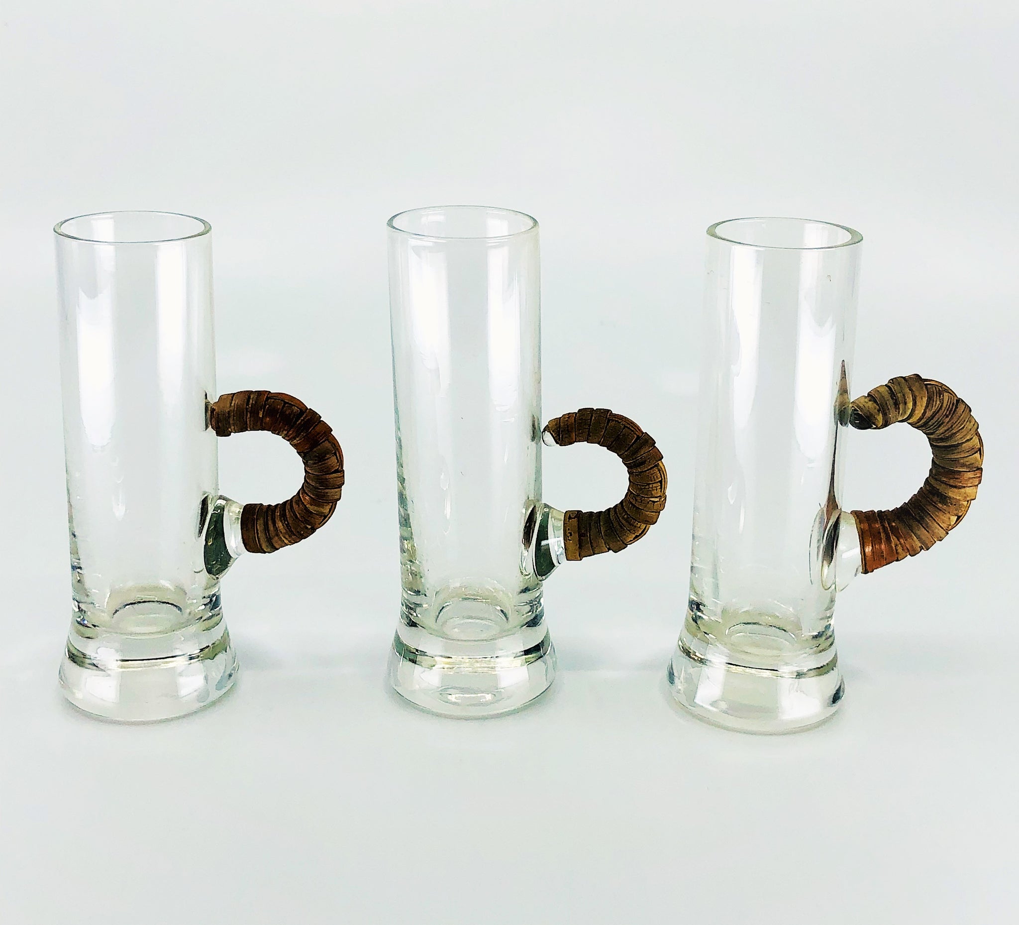 Retro Scandinavian Style Shot Glasses with Wicker Handles, Set of 3