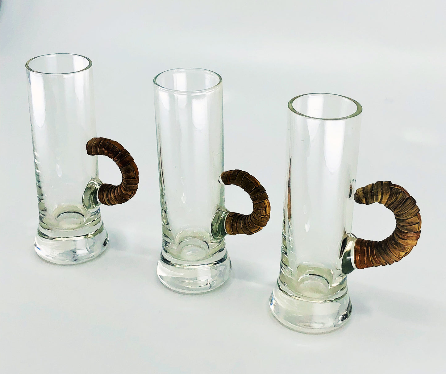 Retro Scandinavian Style Shot Glasses with Wicker Handles, Set of 3