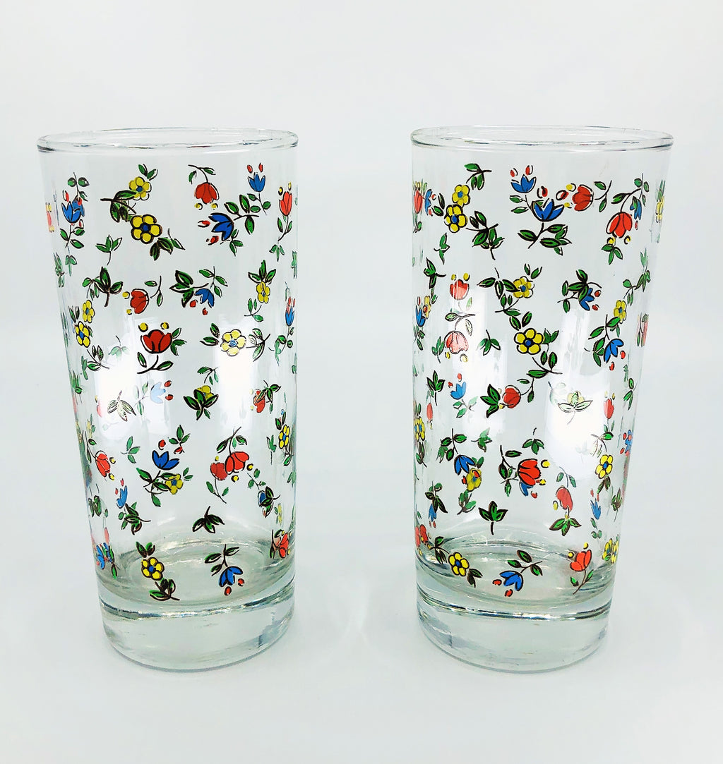 S/2 Vintage Floral Print Drinking Glasses