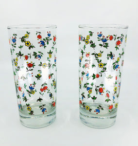 S/2 Vintage Floral Print Drinking Glasses
