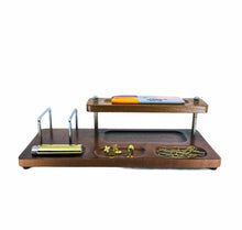 Vintage Wood & Brass Desk Organizer / Dresser Valet