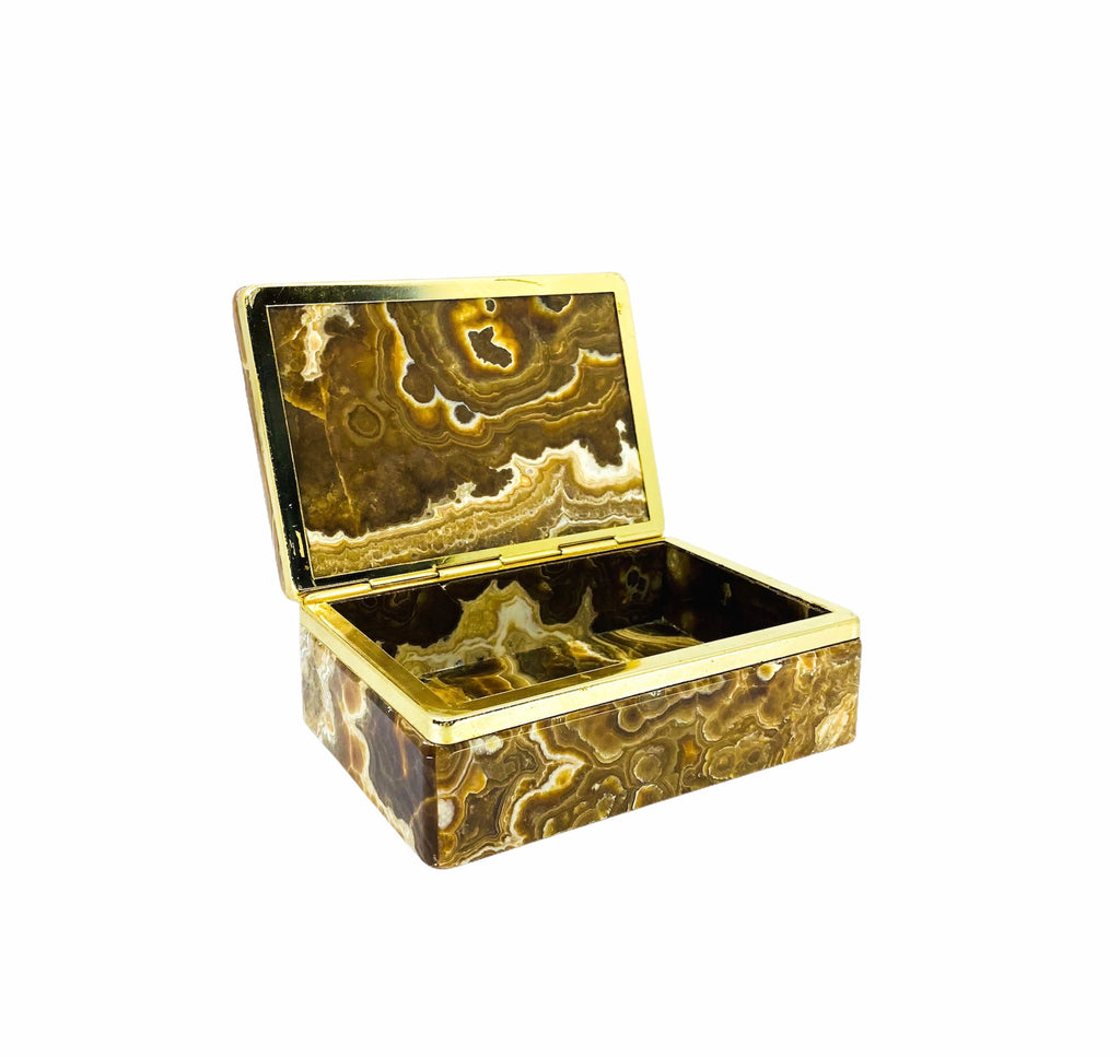 Stone Marble Keepsake Box with Brass Trim