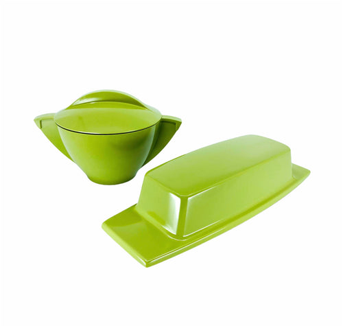 Vintage Mello-Ware Melamine Green Sugar Bowl & Butter Dish