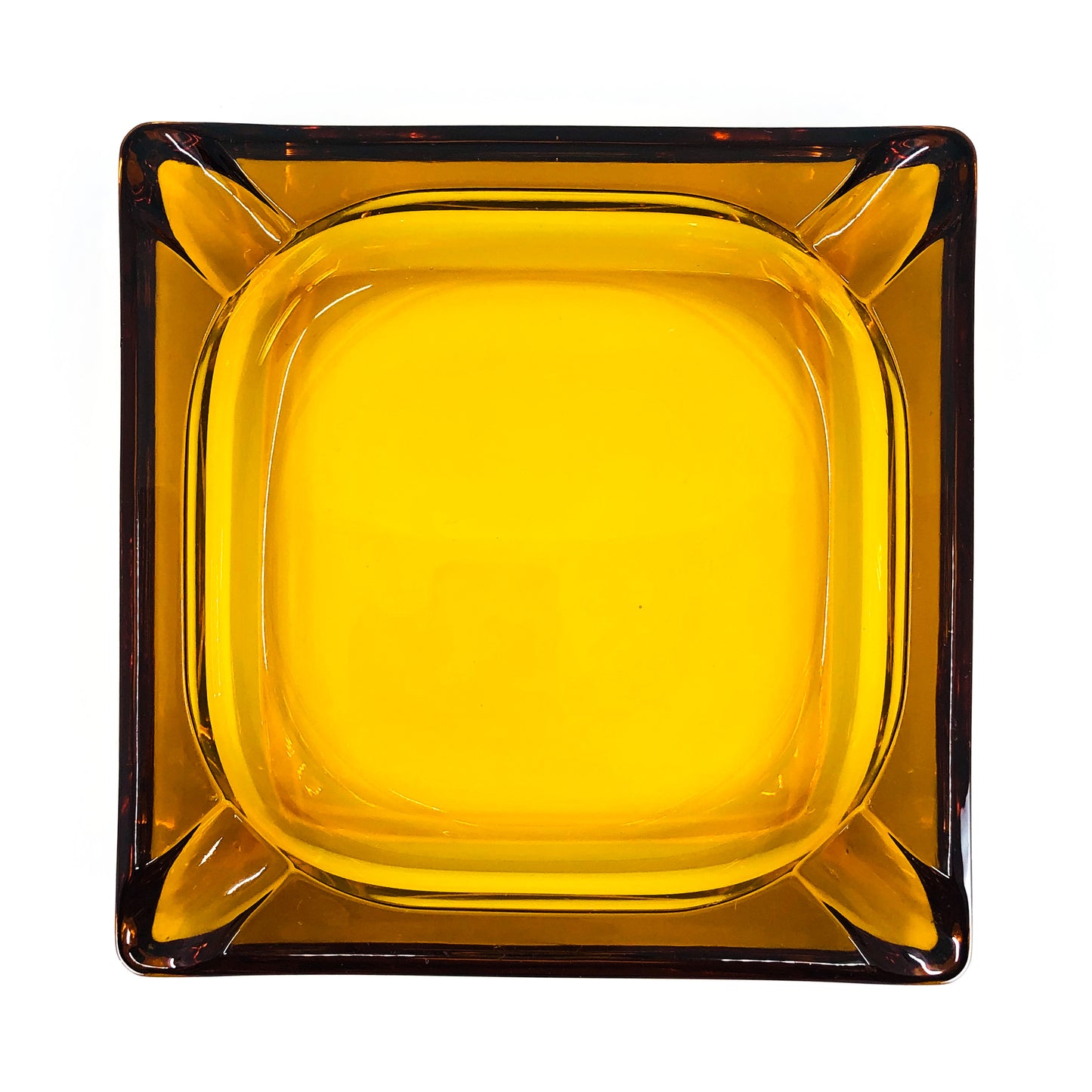 Vintage Amber Glass Square Ashtray, Heavy