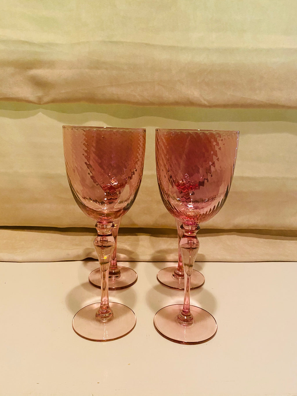 Pink Iridescent Tall Goblet Glasses