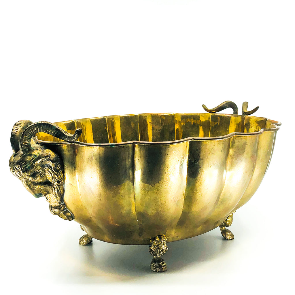 Italian Brass Rams Head Scalloped Bowl