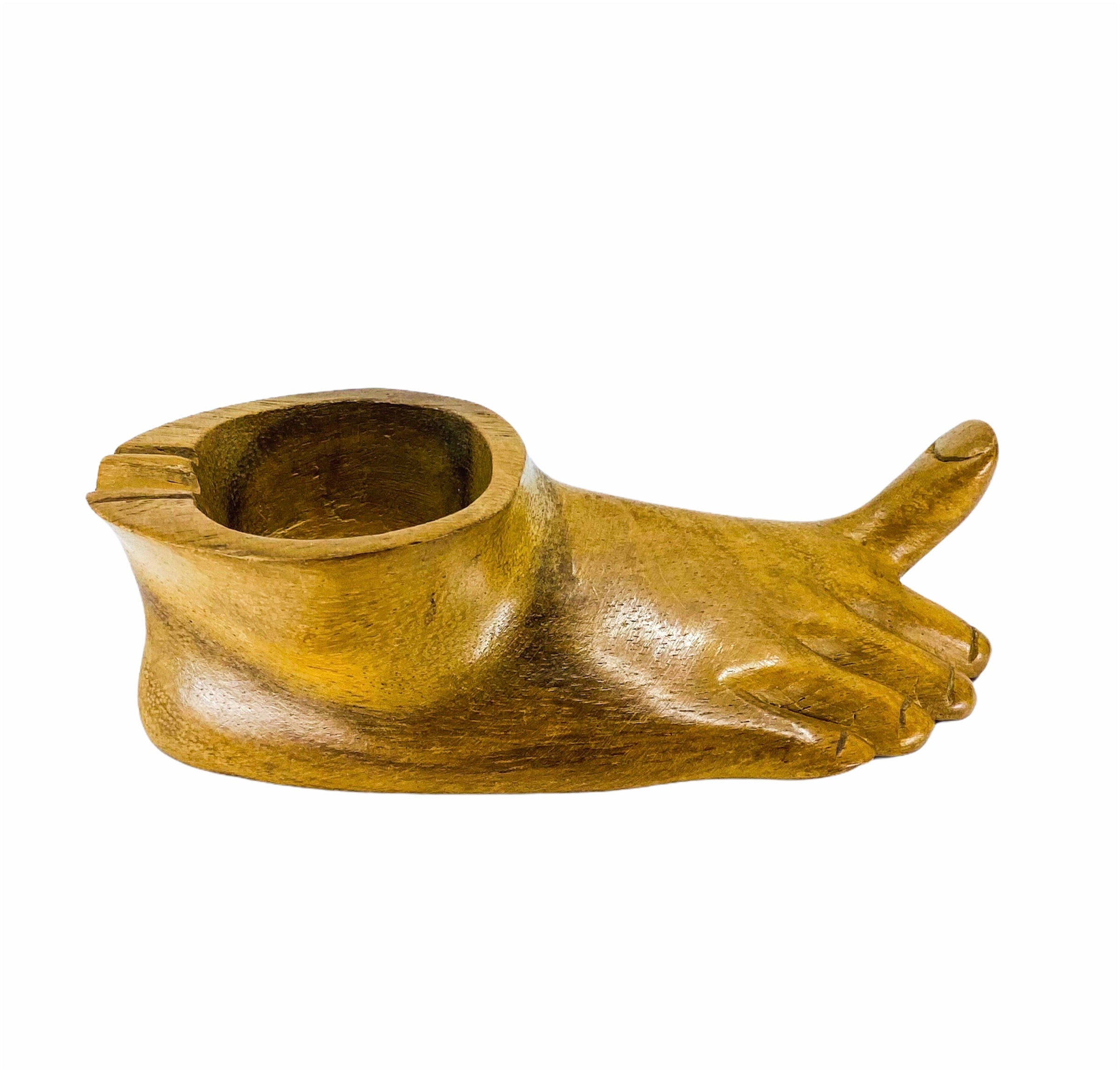 Whimsical Vintage Carved Wood Foot Ashtray, 2 Available