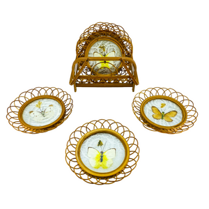 Vintage Butterfly Wicker Coaster Set