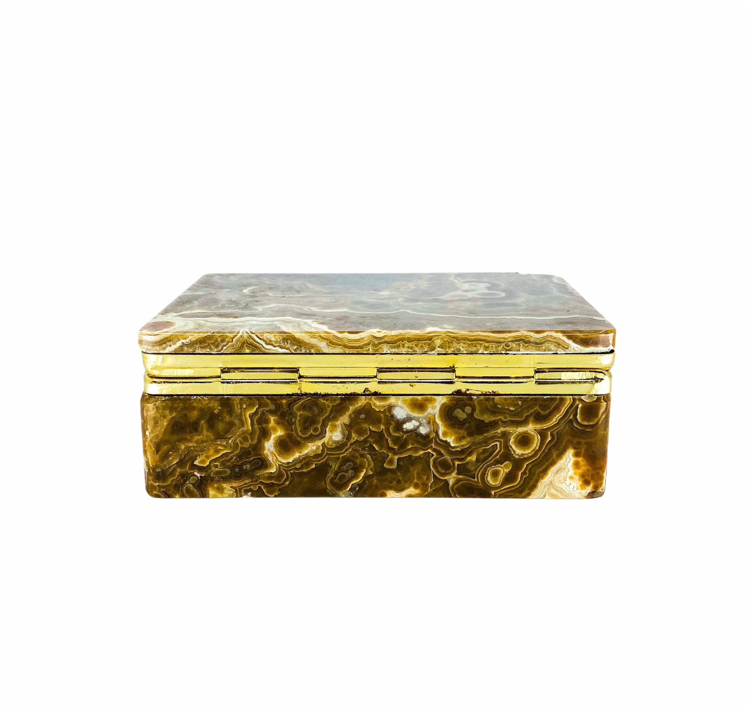 Stone Marble Keepsake Box with Brass Trim