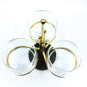 MCM Brass & Teak Wood Condiment Caddy