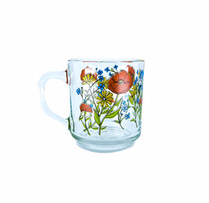 1970’s R. Carman by Arcoroc France Wildflower Glass Mugs, Set of 3