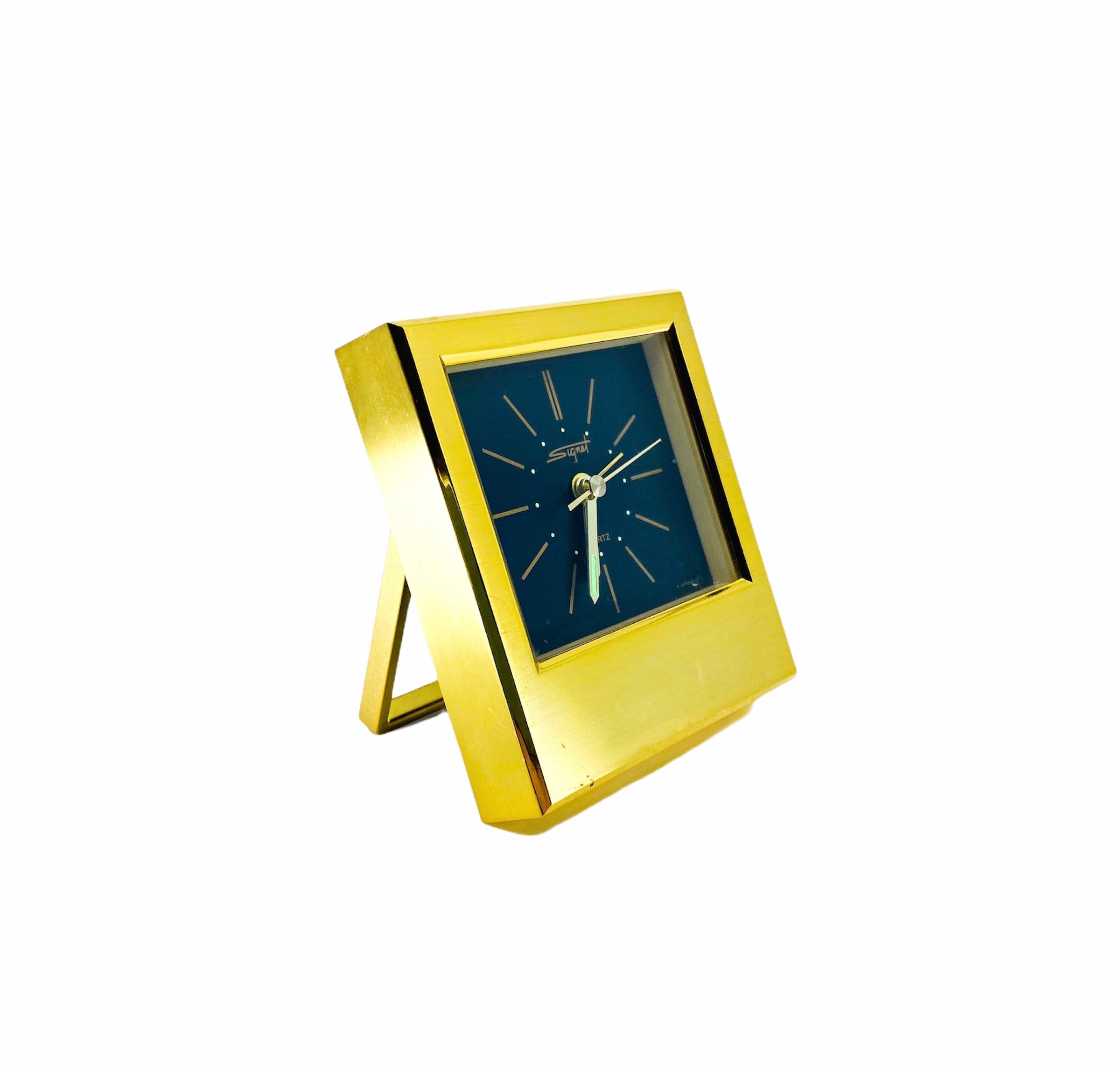 Vintage Signet Quartz Brass Compact Clock, Made in Japan