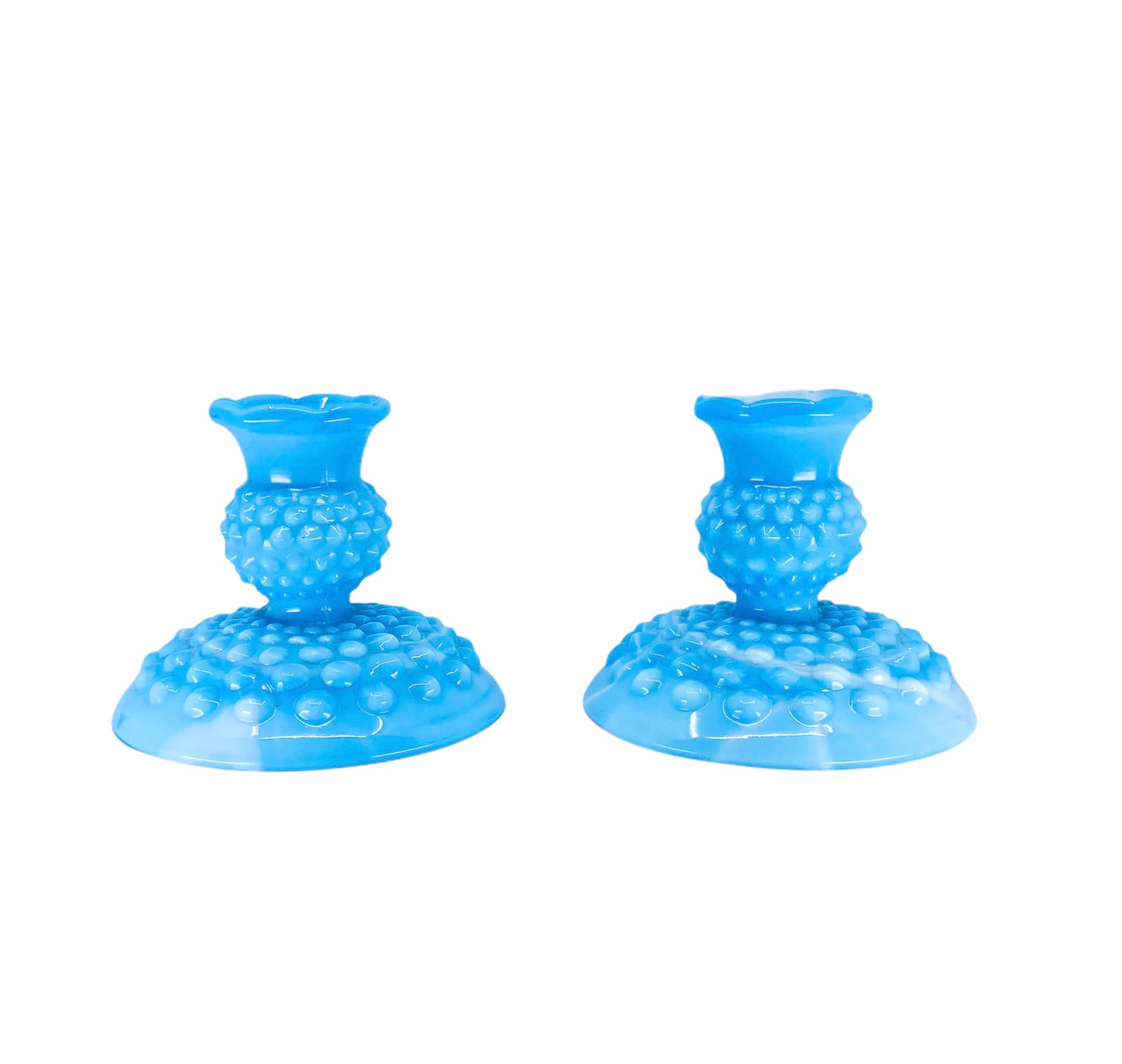 S/2 Fenton Blue Hobnail Candle Holders