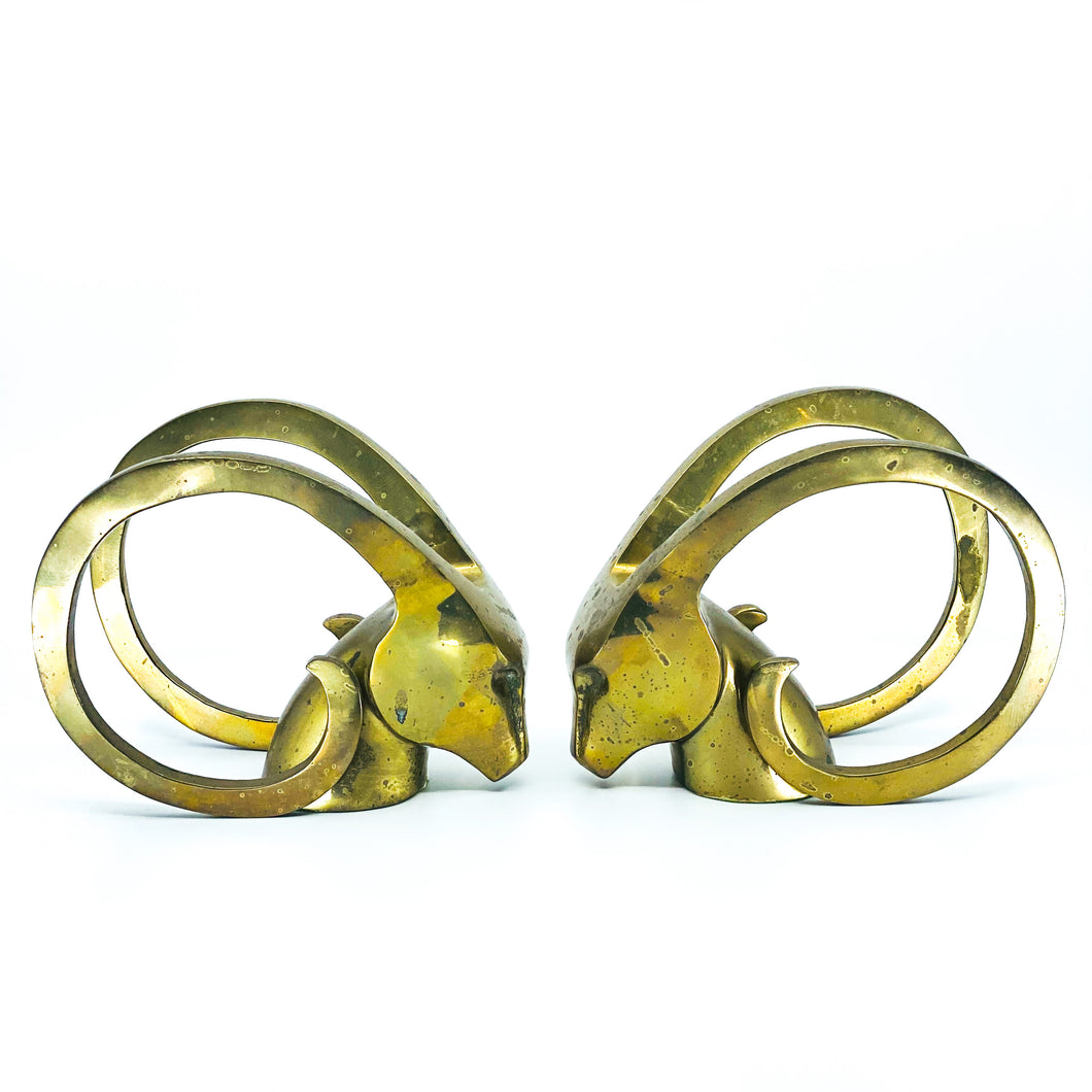 Brass Rams Head Bookends
