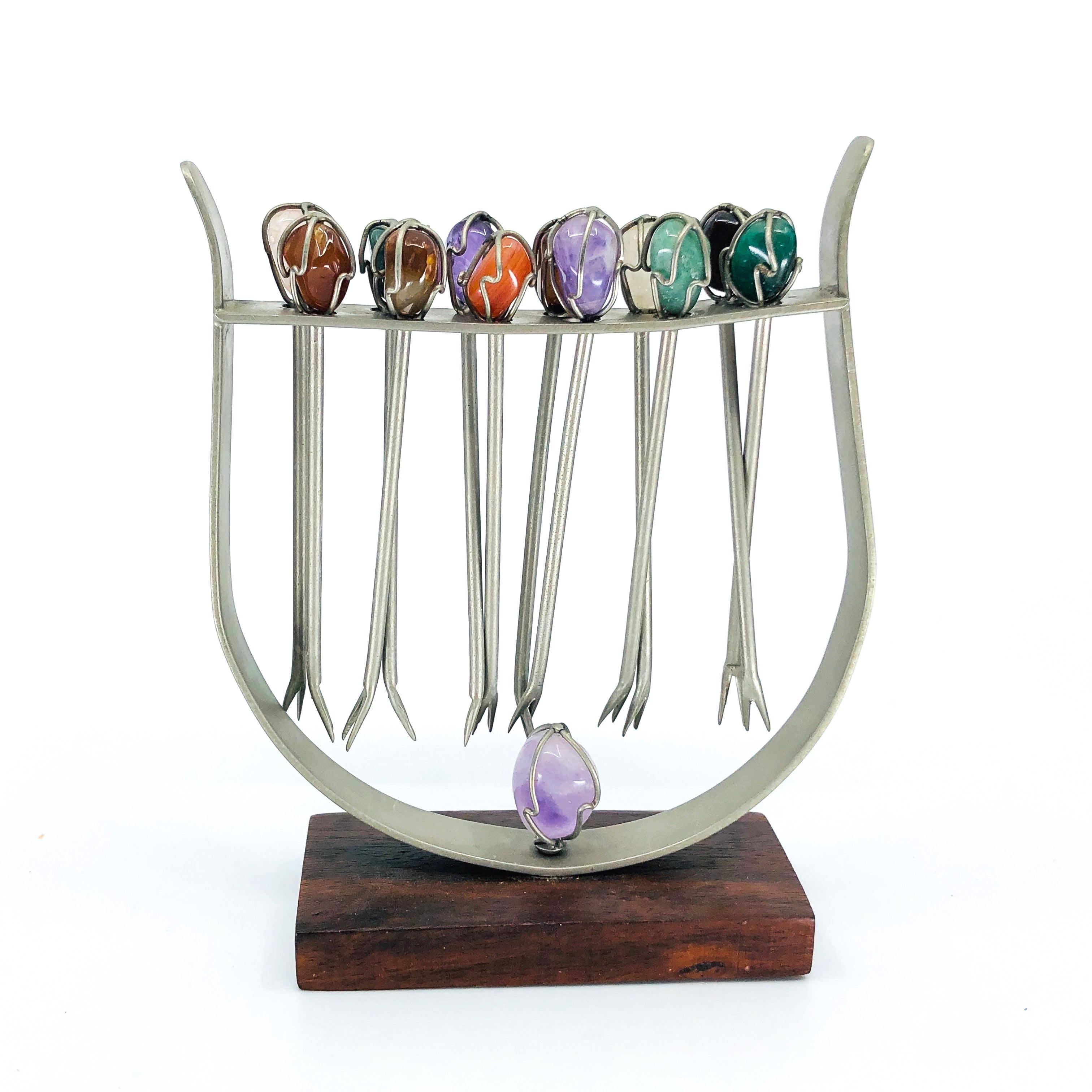 S/12 Gemstone Hor D’oeuvre Party Picks with Stand