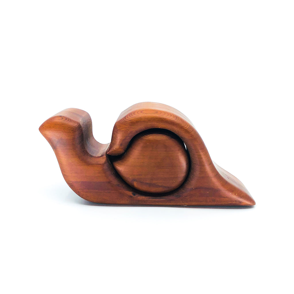 Vintage Native Redwood Carved Wooden Snail