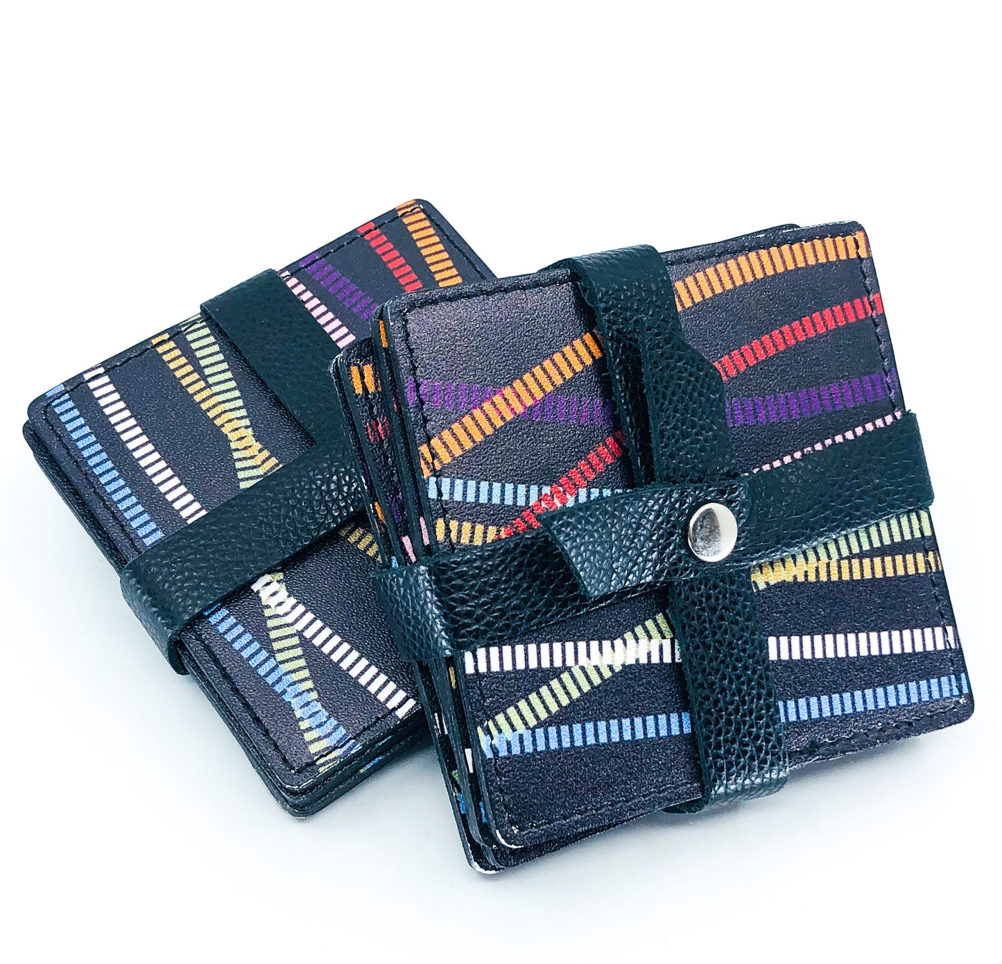 S/4 Made in Italy Black Leather Coasters with Multi Color Design, 2 Sets Available