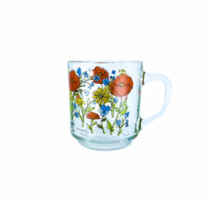 1970’s R. Carman by Arcoroc France Wildflower Glass Mugs, Set of 3