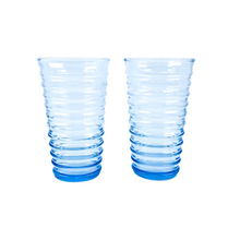 Vintage Anchor Hocking Blue Ribbed Glasses, Pair
