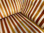 1970s Long Midcentury Velvet Stripe Tuxedo Sofa in Rust, Burnt Orange, Gold and Cream