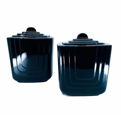 Pair of Black Art Deco Ceramic Canisters