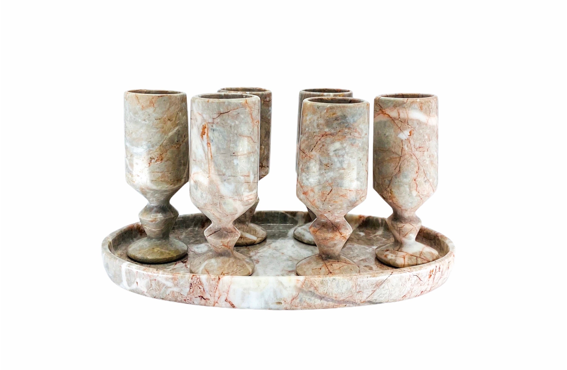Pink Marble 6 Shot Set with Tray