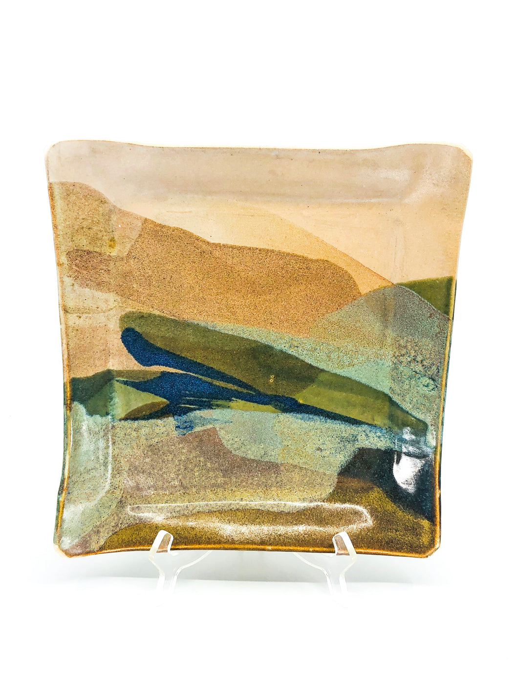 Square MCM Signed Pottery Plate