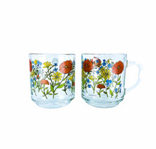1970’s R. Carman by Arcoroc France Wildflower Glass Mugs, Set of 3