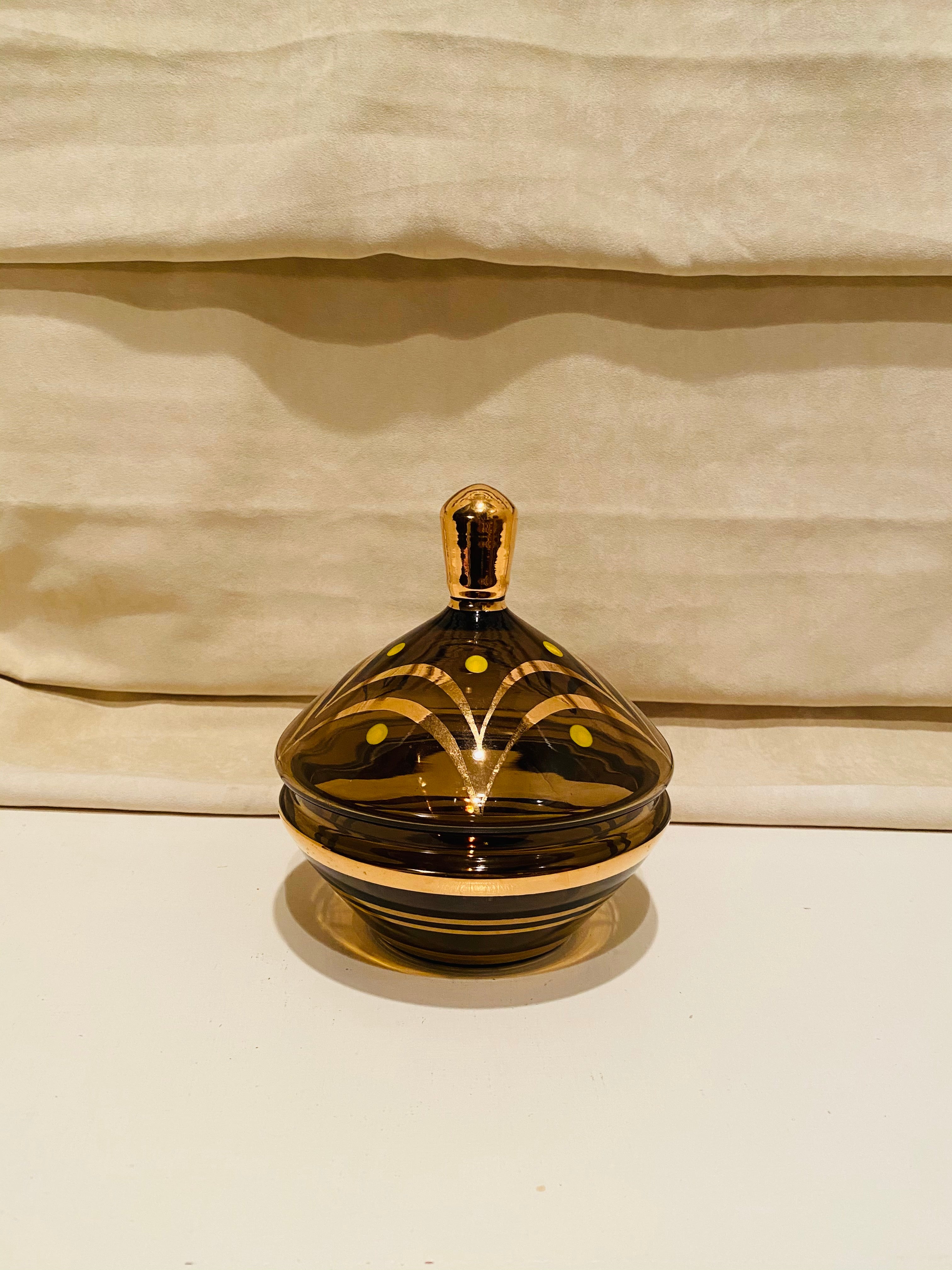 MCM Glass Candy Dish with Gold Detail