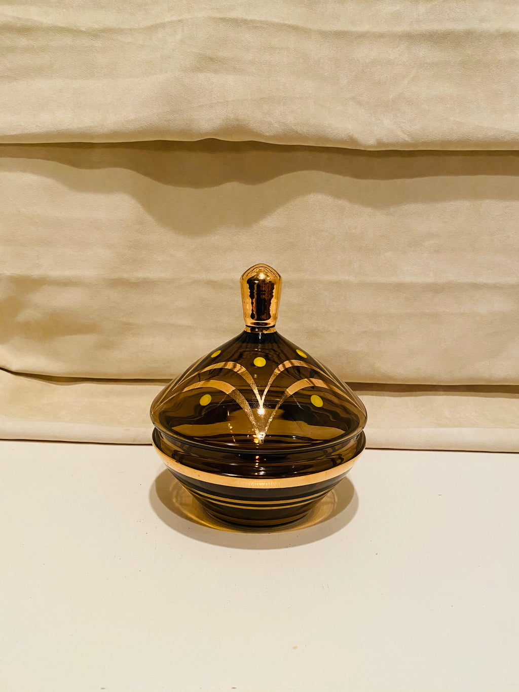 MCM Glass Candy Dish with Gold Detail