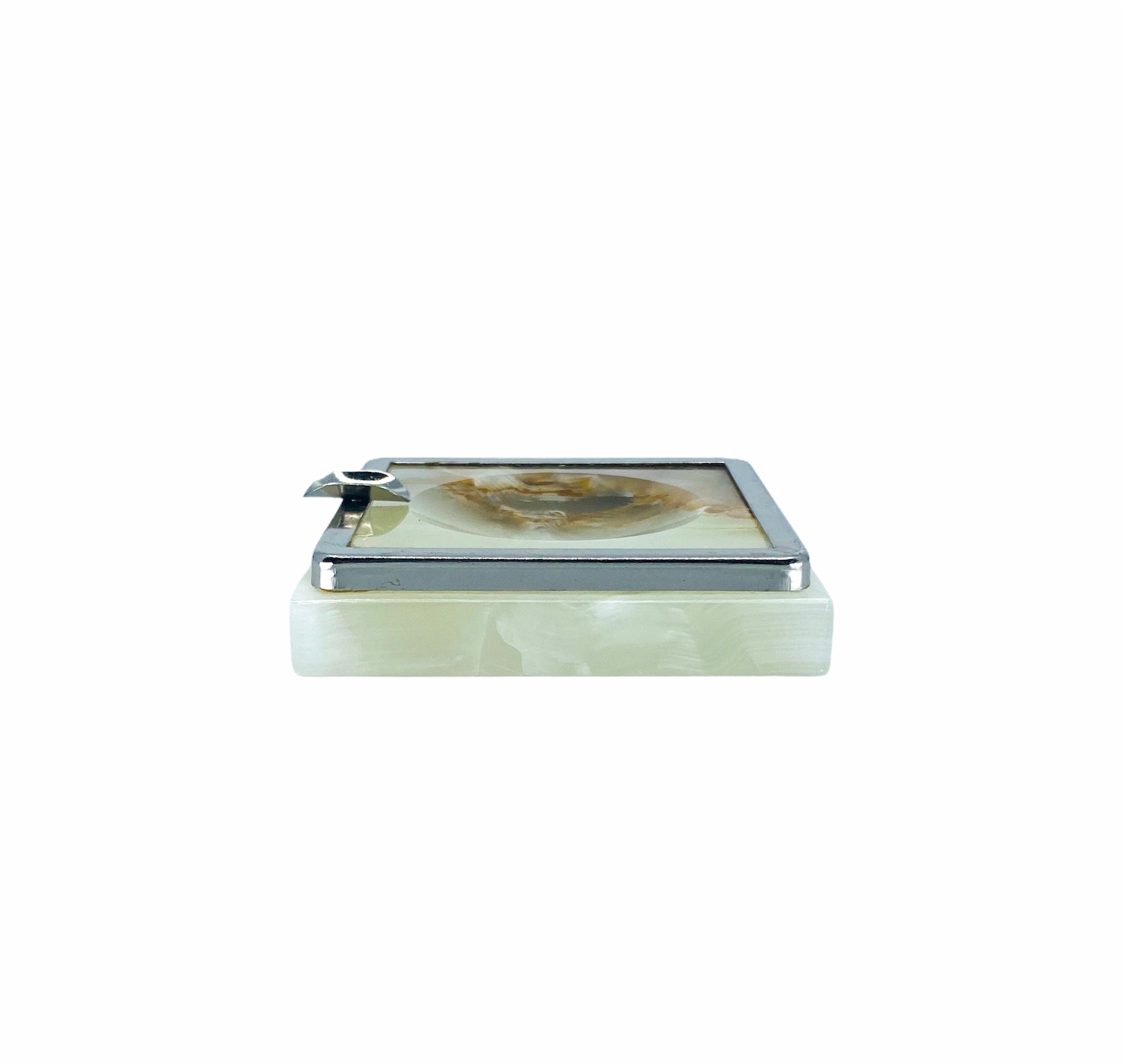 Solid Onyx Stone Ashtray with Chrome Trim