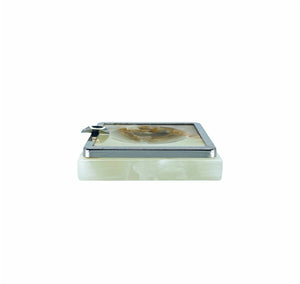 Solid Onyx Stone Ashtray with Chrome Trim
