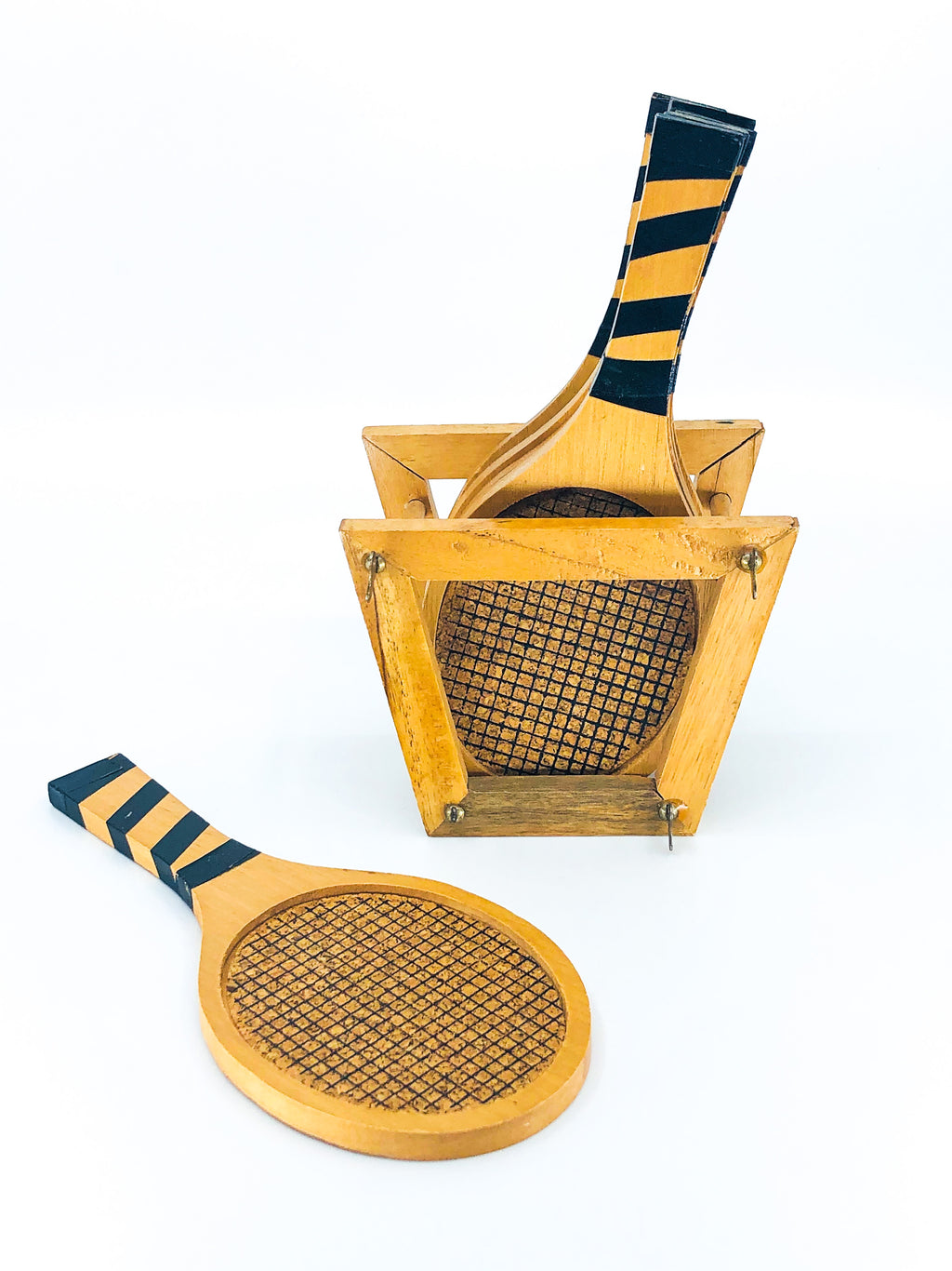 S/6 Vintage Wooden Tennis Racket Coasters