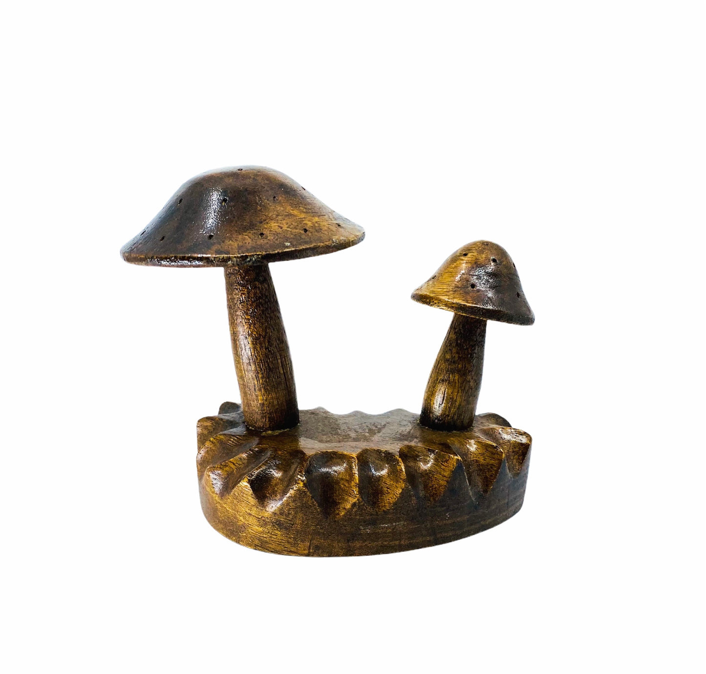 Vintage Wood Carved Double Mushroom