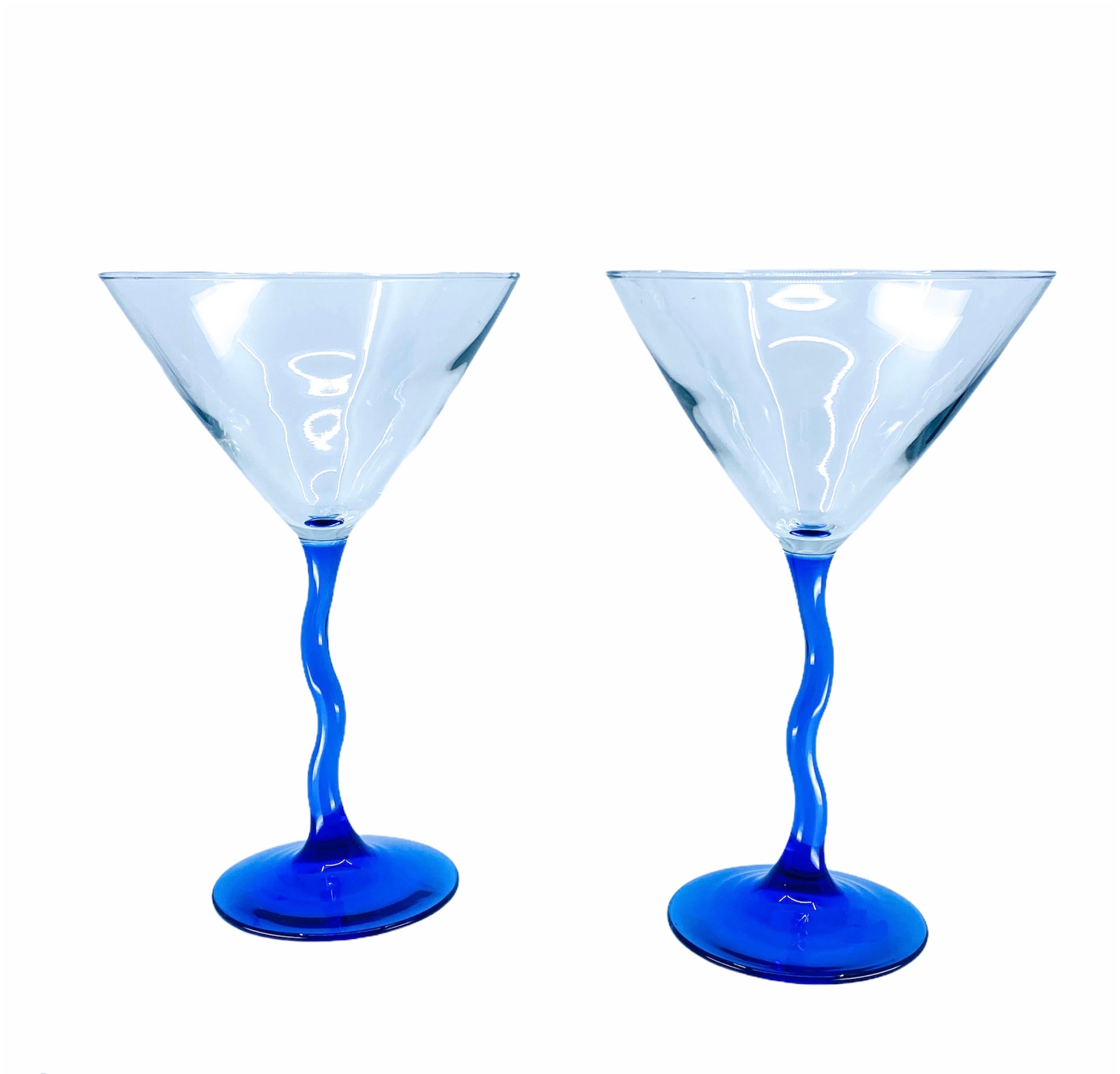 Blue Wiggly Stem Martini Glasses