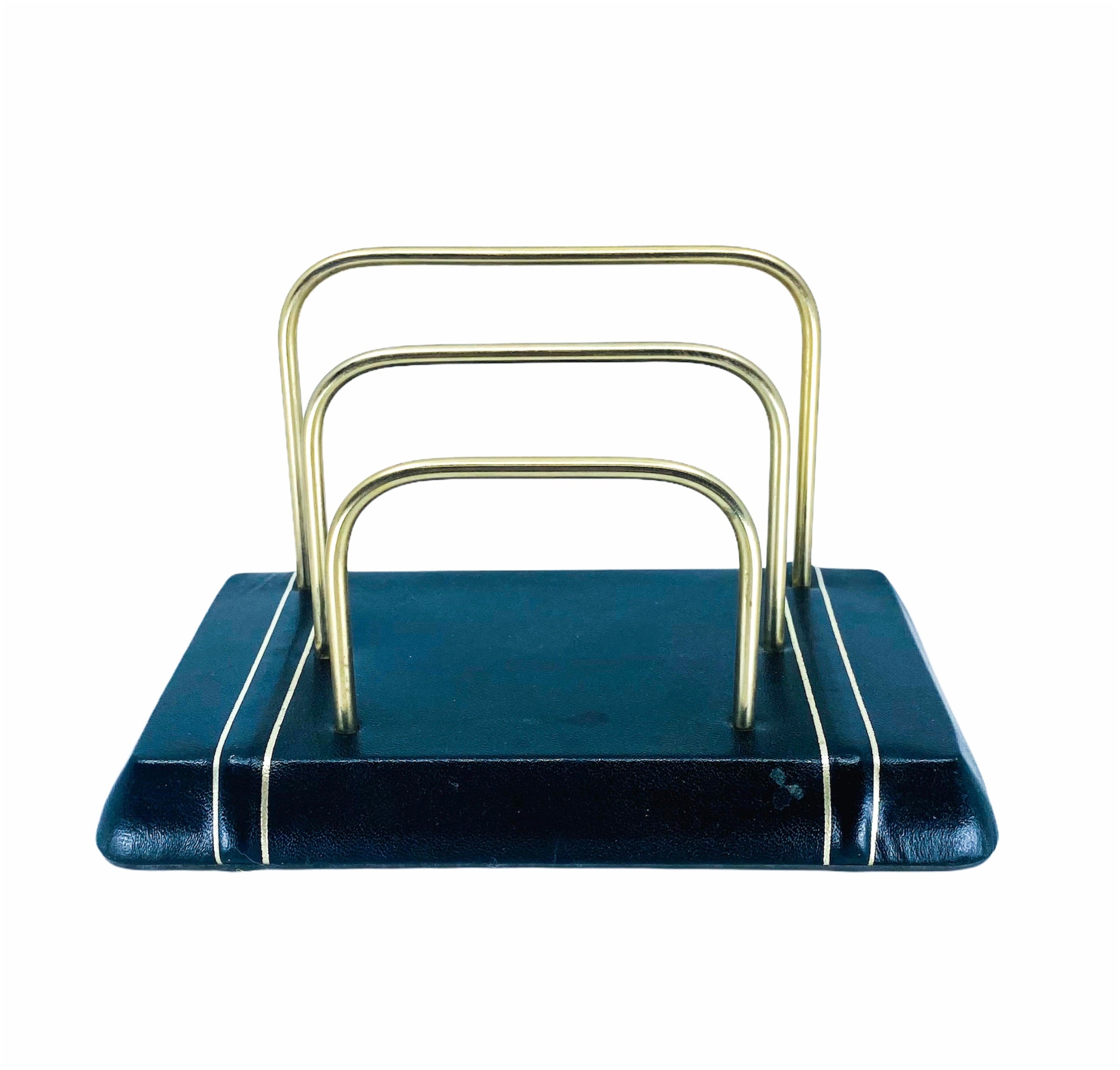 Vintage Leather & Brass Mail Holder