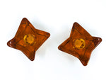 Rare Vintage Amber Glass Isotoxal Star Candlestick Holders