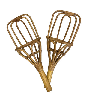 Vintage Rattan Wicker Basket Toss Game, Pair