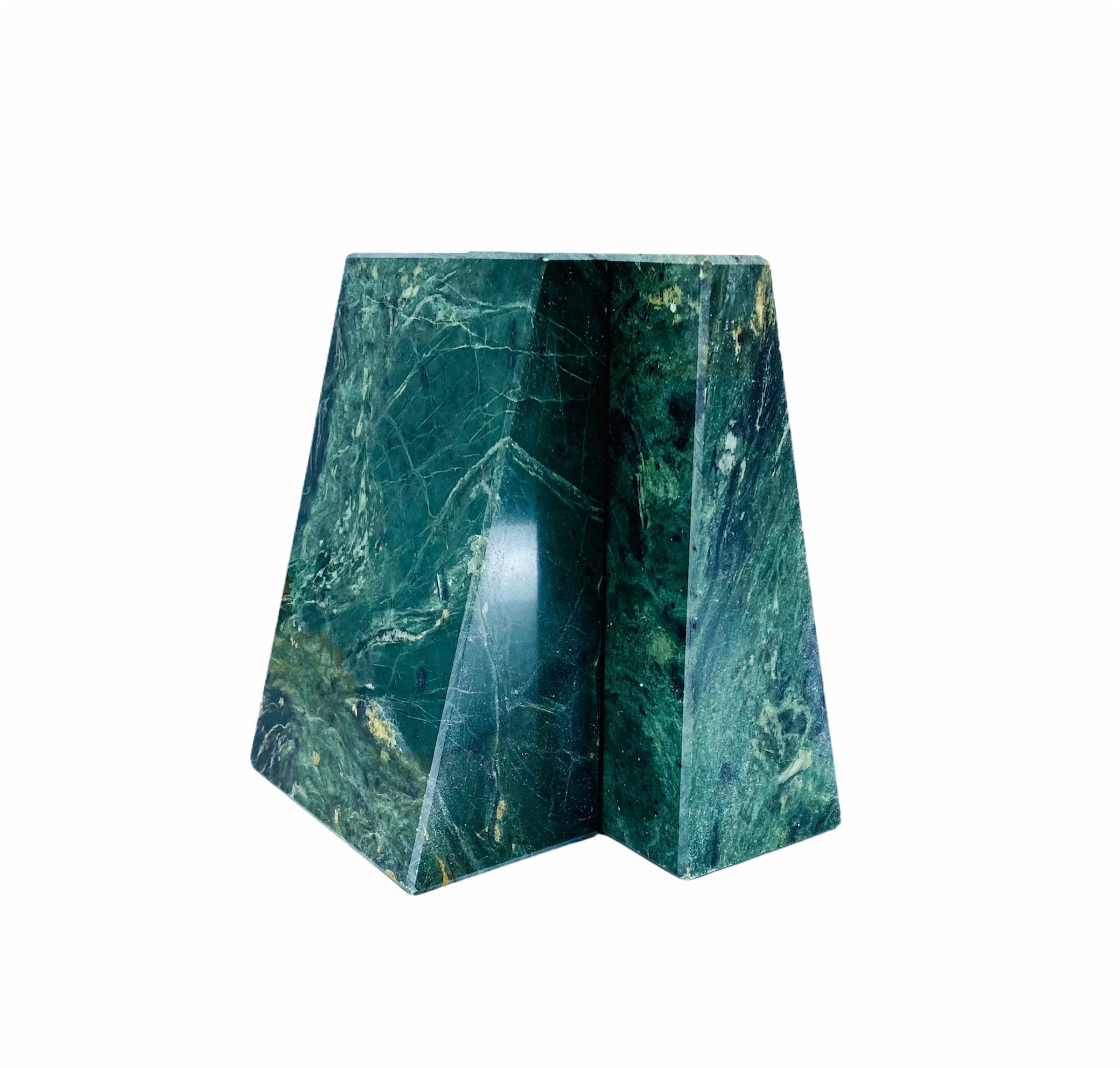 Solid Green Marble Geometric Bookends
