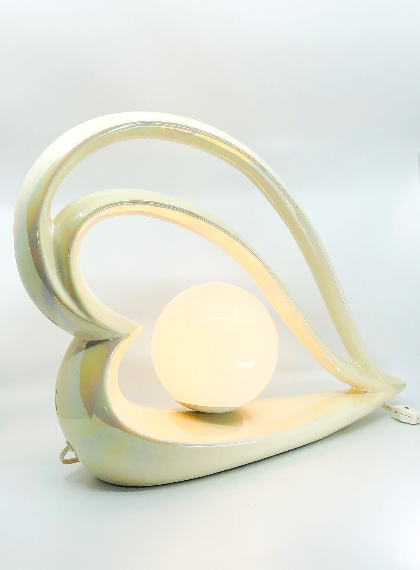 Pair of Deco Revival Opalescent Heart Shape Table Lamp