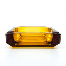 Vintage Amber Glass Square Ashtray, Heavy