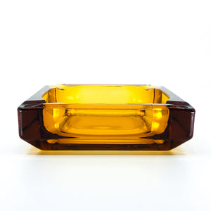 Vintage Amber Glass Square Ashtray, Heavy