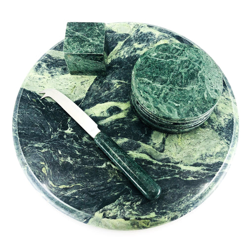 Green Marble Cheese Board Set, 8 Coasters